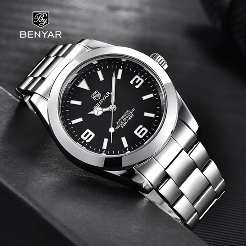 2022 New BENYAR Top Brand Luxury 41mm Black Men's Waterproof Automatic Mechanical Watch Stainless Steel 50M Waterproof Swimming