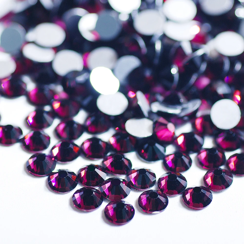 Фиолетовый виноград/аметист стеклянные камни машинная резка Стразы без горячей