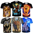 Модная футболка с принтом серий животных, футболка с динозавром, одежда с волком, акулой, кошкой, детская одежда, футболка для мальчиков, Детская футболка с коротким рукавом