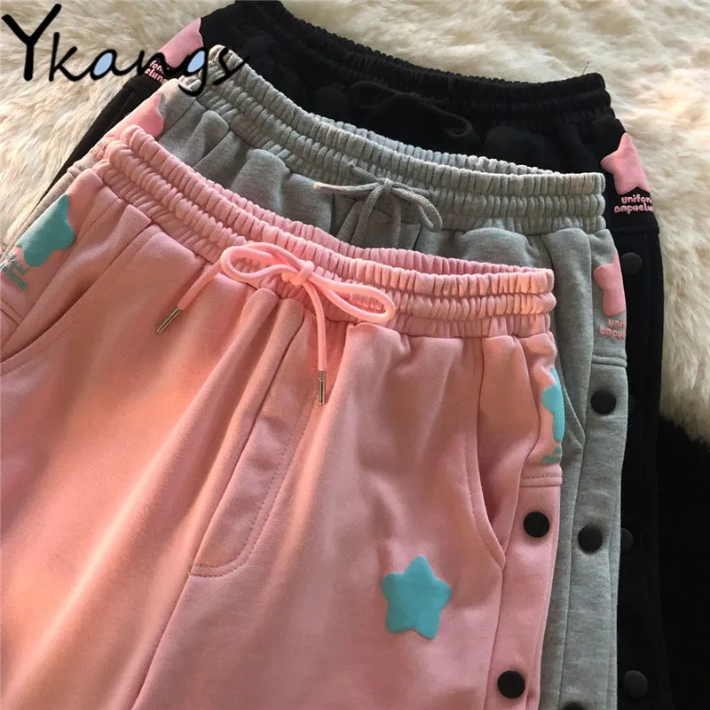 

Pink Kawaii Side Button High Waisted Cartoon Y2k Korean Ulzzang Fashion Casual Summer Shorts for Girl Wide Leg Loose Short Women