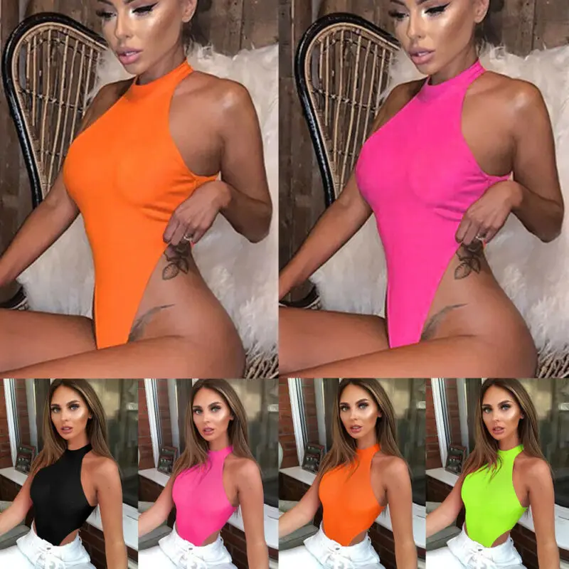 Флуоресцентный Цельный купальник с ложным горлом Женский шикарный летний