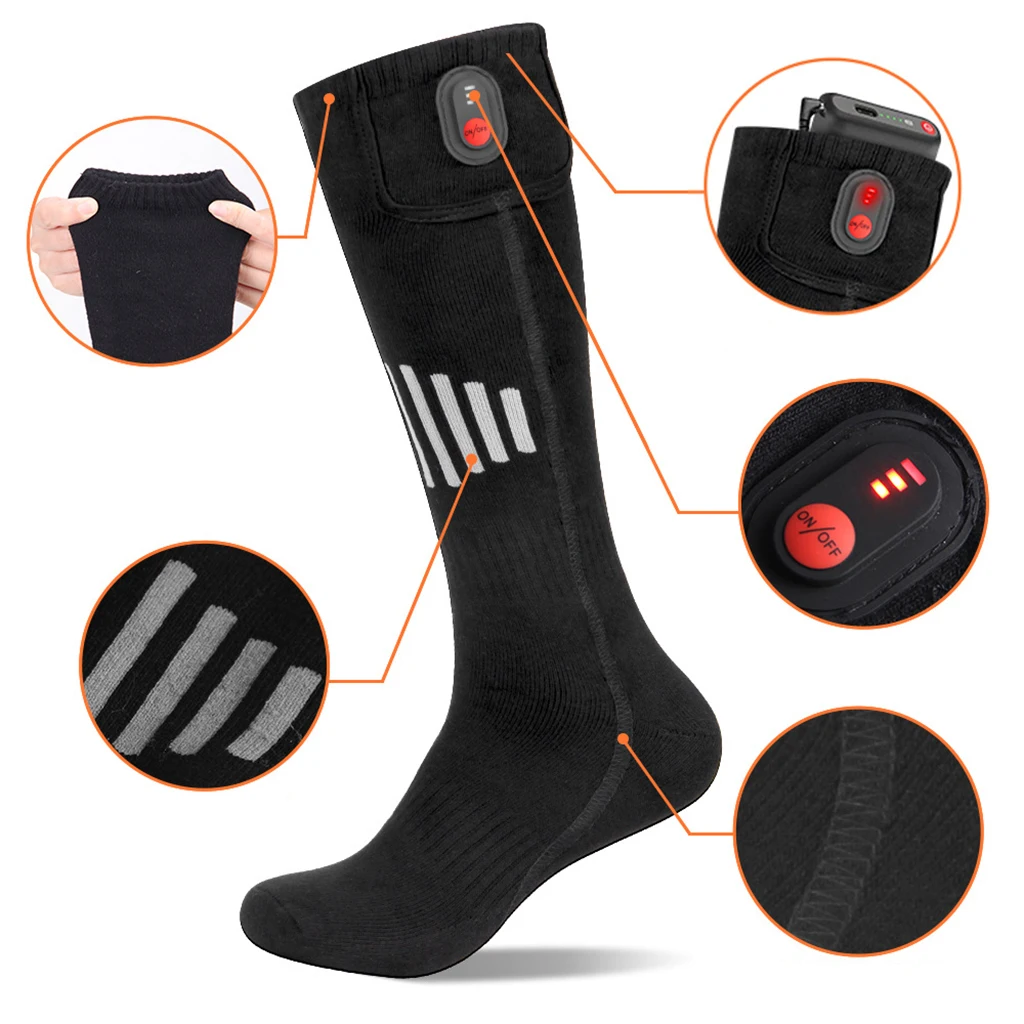 

Heated Socks Winter Warmer Rechargeable Battery Ski Unisex Thermal Long Stockings for Hunting Fishing Cold Weather Skiing Indoor