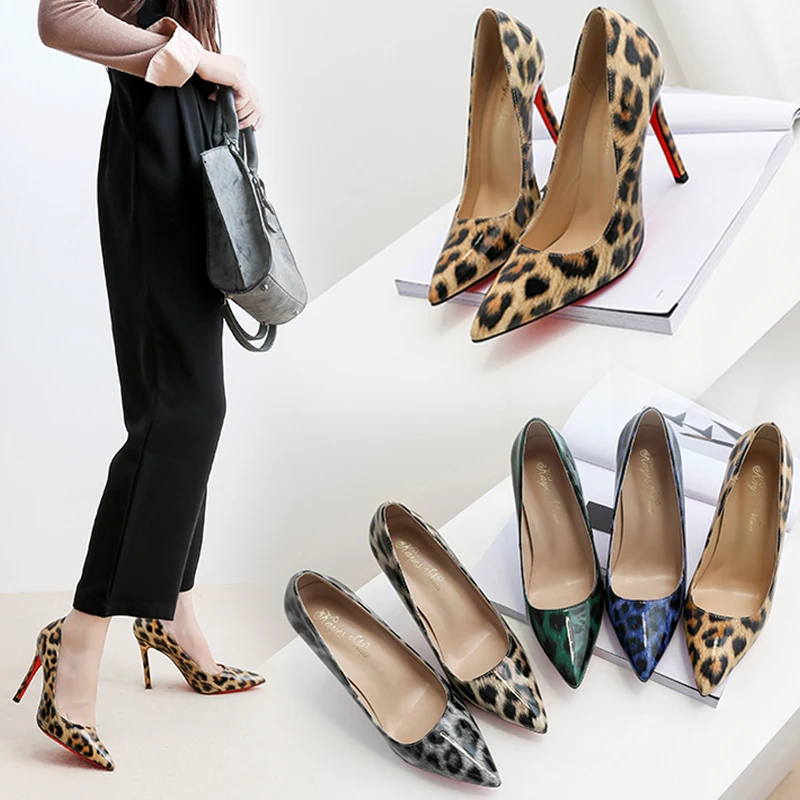 Модные женские туфли-лодочки Леопардовые туфли из искусственной кожи с острым