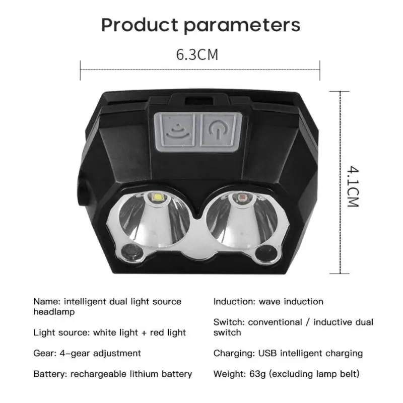 

4 Modes USB LED Headlamp 3W Red XPE 5W White XPG Inductive Sensor Built-in Battery Polyester Lamp Belt Bike Light Accessories
