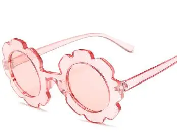 Transparent pink Новые солнечные очки с цветком для детей, милые детские удобные цветные очки для мальчиков и девочек, круглая оправа с лепестками - Цвет линз: Transparent pink