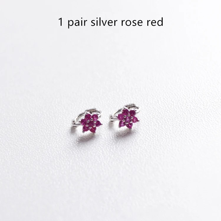 Серьги из стерлингового серебра 925 пробы, модные розовые, красные, белые, циркониевые серьги с цветами, мини-серьги с пряжкой, милые трендовые серьги для девочек