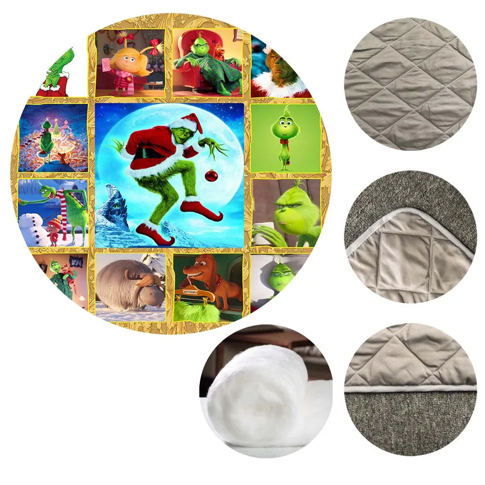 

3D Printing Grinch Christmas Theme Quilt Blanket for Kids Adult Bedding Throw Soft Warm Blanket With Cotton All Seasons Quilt
