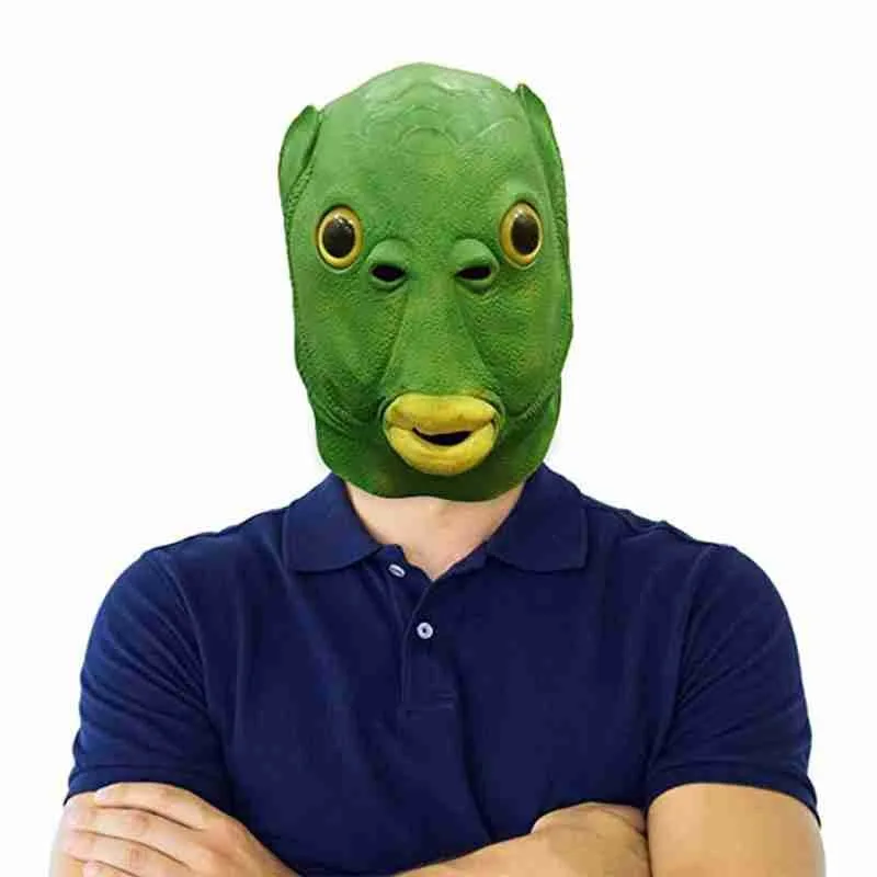 

Green Fish Headgear Toy Funny Cosplay Costume For Unisex Carnival Party Toys Alien Emulsion Make Fun Of props Children Gifts