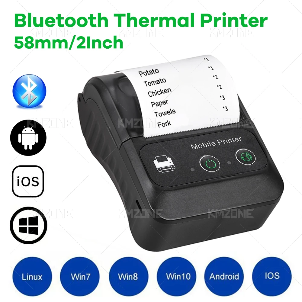 Портативный Bluetooth Термопринтер для чеков миниатюрный размер 58 мм работы с Android и