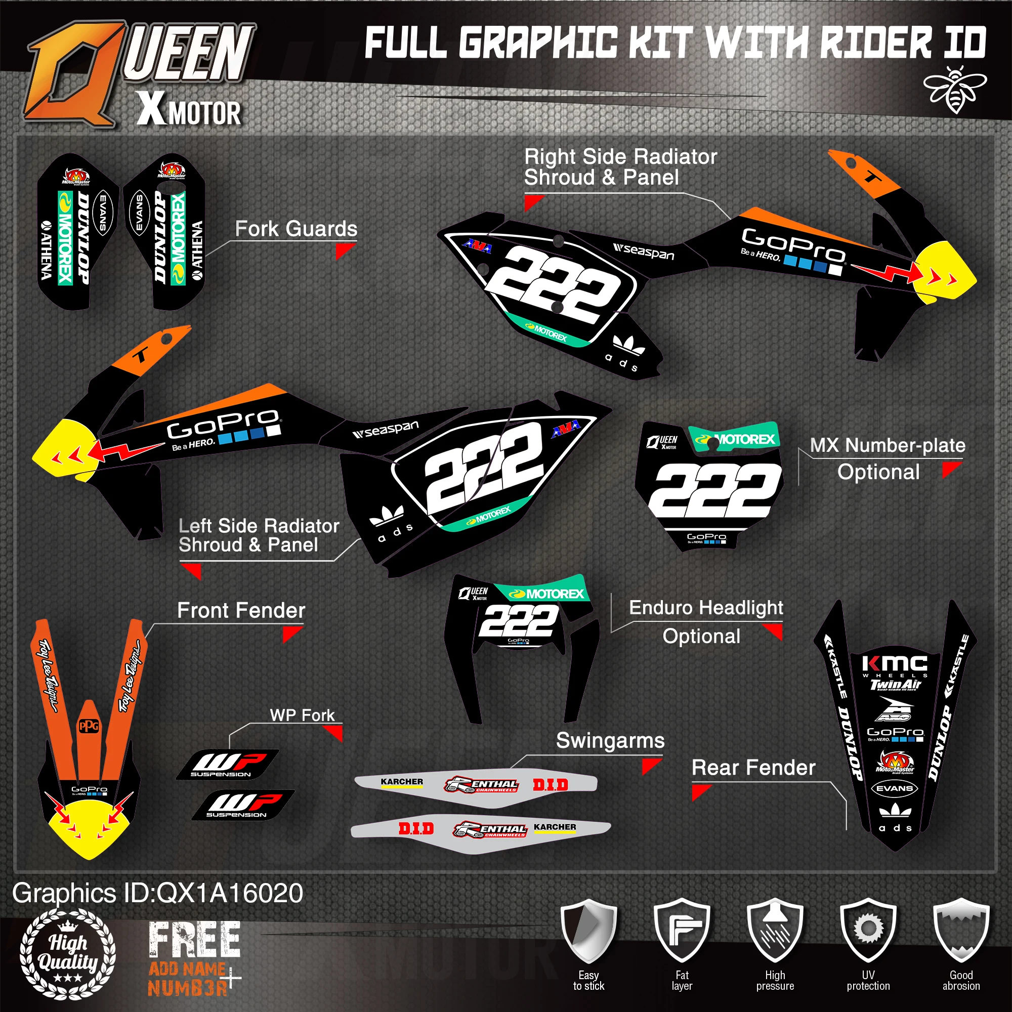 QUEEN X MOTOR Custom Team графические наклейки Набор наклеек для KTM 2016 2017 2018 SX SXF 2019 EXC XC-W 020 |