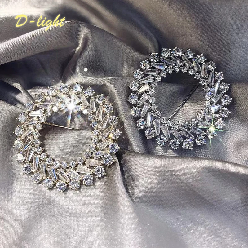 Роскошная Подарочная циркониевая круглая брошь медная Мужская и женская на