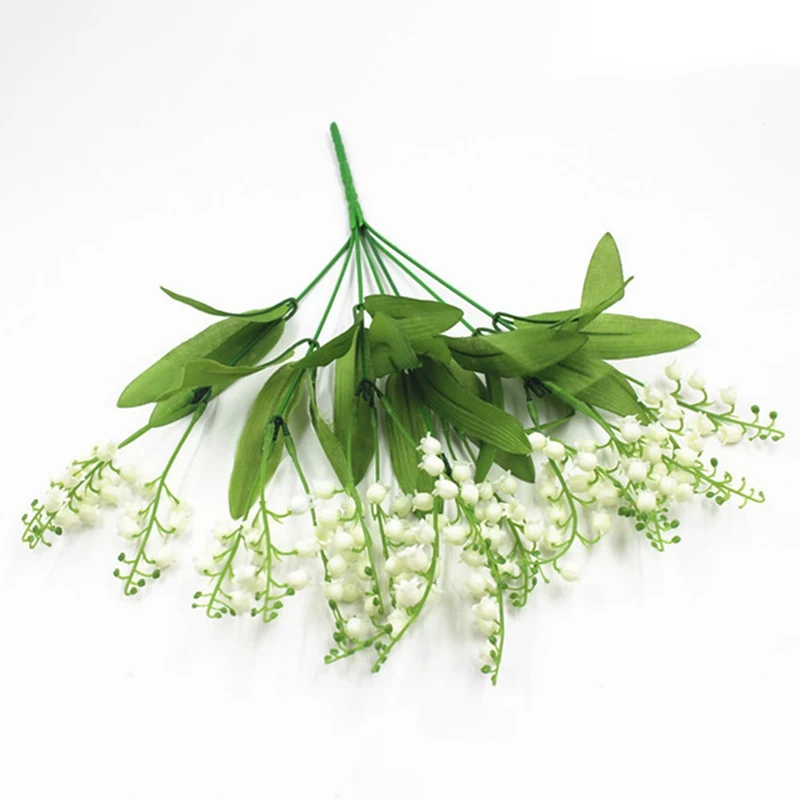 

Artificial Flowers Lily Of The Valley 7 Branches Fake Plastic Lily Flower Bridal Bouquet Wedding Party Decor Flores Artificiales