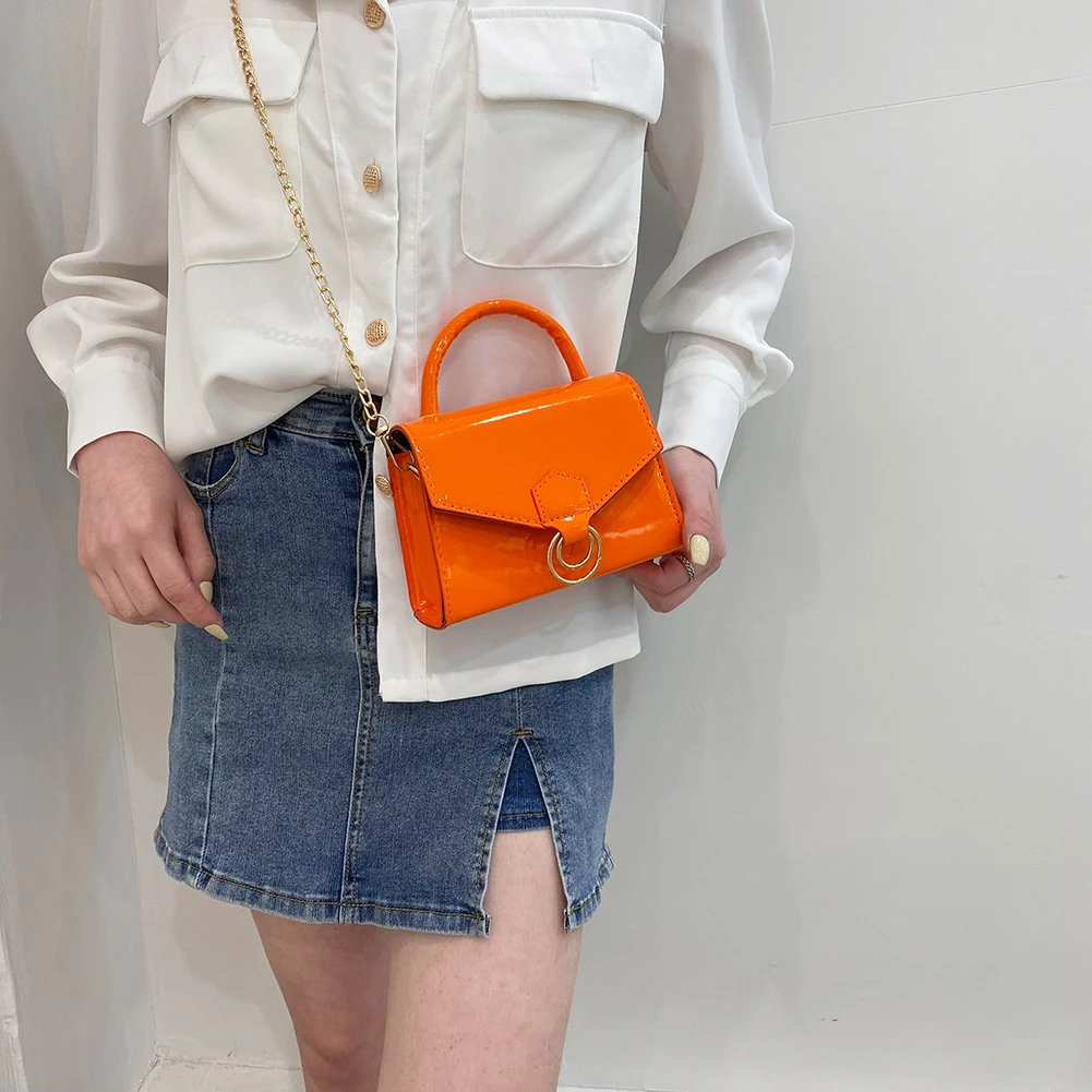 

Fashion Women Pure Color Chain PU Leather Shoulder Crossbody Messenger Bags Casual Ladies Small Top-handle Handbags