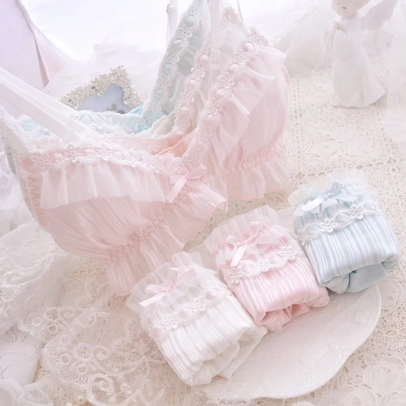 6 color Lolita Women's Cute Bow Print Bra & Panties Lingerie Set Girl Bras Briefs Underwear Set Women Bra and Panty Set