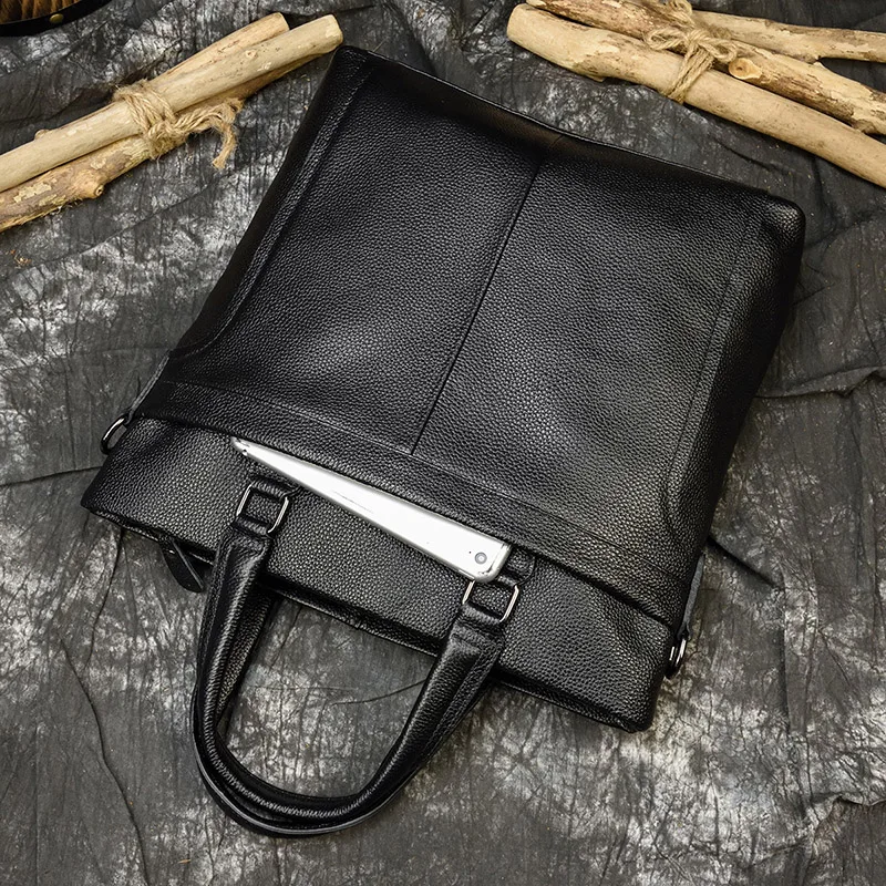 Мужская сумка тоут из натуральной кожи черная коровья кожа А4 деловая