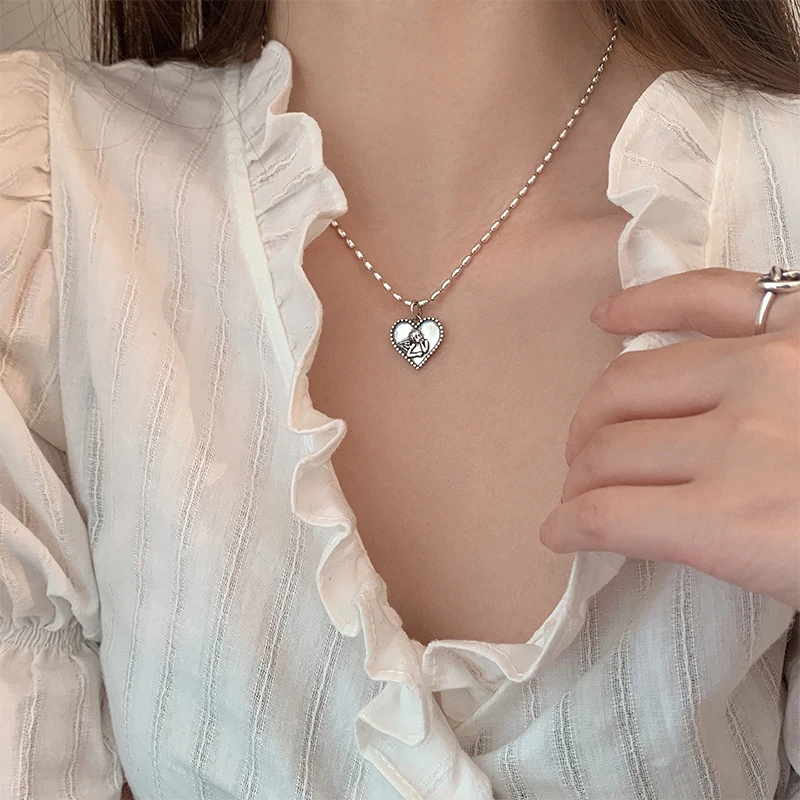 Женское ожерелье из серебра 925 пробы с ангелом и сердцем|Ожерелья| |