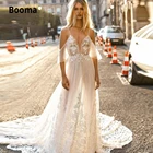 Женское свадебное платье с открытыми плечами Booma, кружевное пляжное платье из тюля с аппликацией, ТРАПЕЦИЕВИДНОЕ платье принцессы с длинным шлейфом, 2020