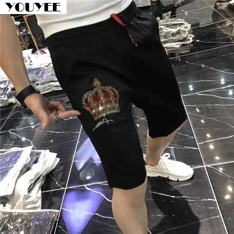 

Men's 2021 Shorts Summer Thin Crown Rhinestone Casual Fashion party Hip hop Loose Straight Capris Beach Male Pants Men Clothing