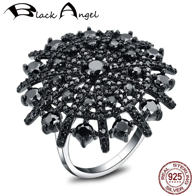 

Женское Обручальное кольцо в форме зонтика, кольца со шпинелью из стерлингового серебра 925 пробы черного цвета с драгоценными камнями