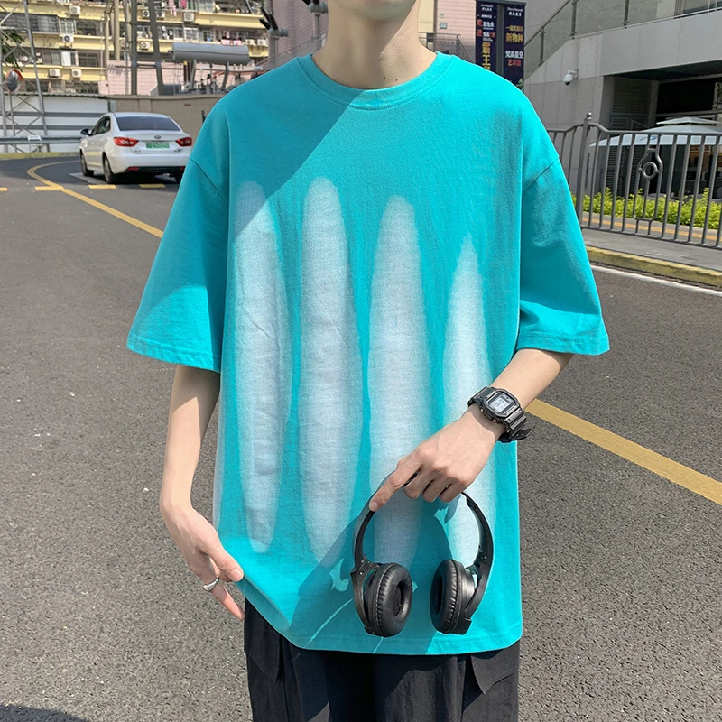 Летняя футболка в гонконгском стиле Ins с градиентным переходом цвета и рукавом до
