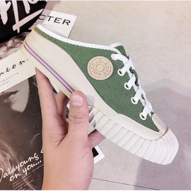 

New Women vulcanized sneakers breathable flat casual Biscuit shoes woman spring summer canvas half slippers women shoes