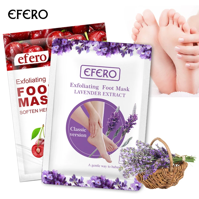 

EFERO 2Pairs Cherry/Lavender Feet Exfoliating Foot Mask Skin Peeling Dead Skin Feet Peeling Mask for Legs Socks for Pedicure