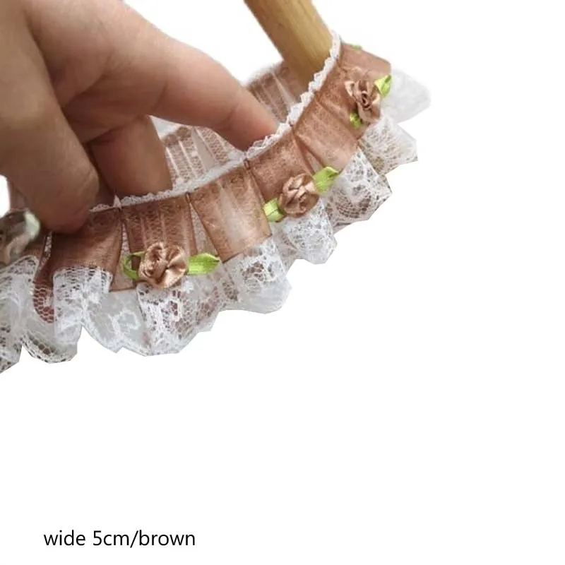 

5CM Wide NEW Embroidery brown 3D flower lace fabric trim ribbon DIY sewing applique collar guipure cloth wedding guipure decor