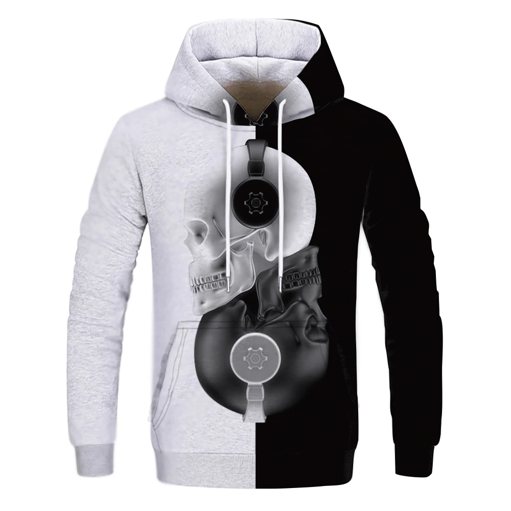 

Long Sleeve Men's Hoodies Hood Half Black Half White Cool Plain Skull Hoddies Men Patchwork Sweatshirt Male Hoody Fashion Women