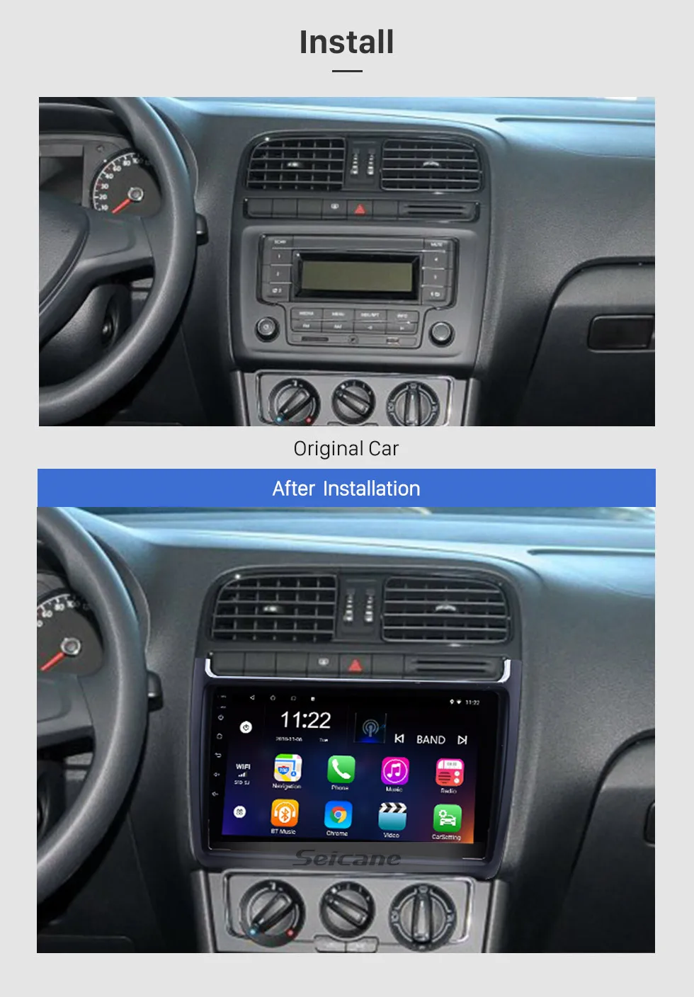 Seicane Android 8,1/9,0 9 дюймов 2DIN gps Автомагнитола для 2012 2013- Фольксваген Поло сенсорный мультимедийный плеер головное устройство