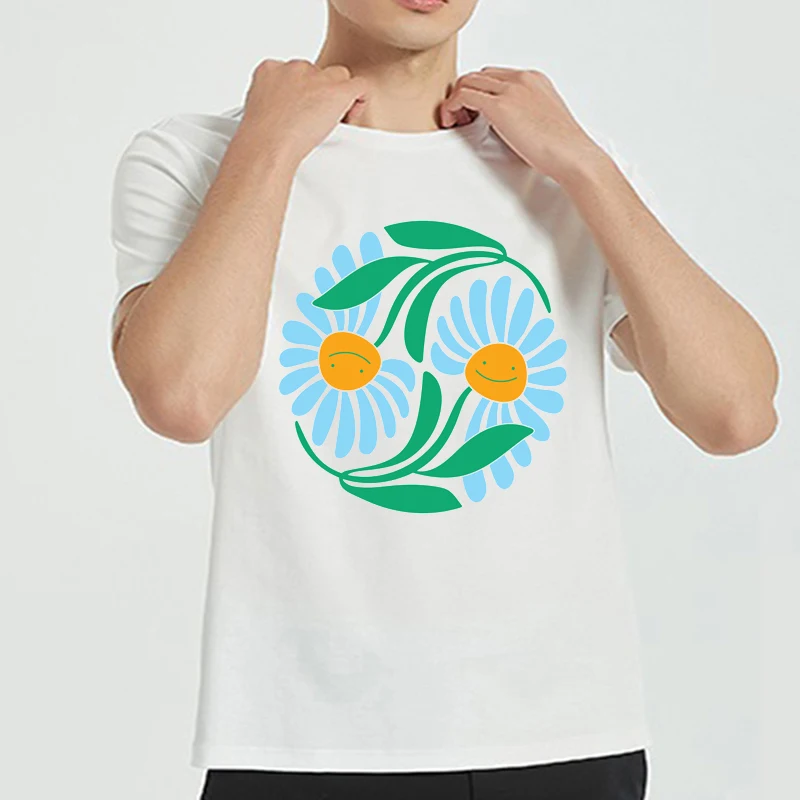 

Футболка с цветочным принтом для друзей, мягкая альтернативная одежда для отдыха, модная дизайнерская забавная футболка с коротким рукавом...