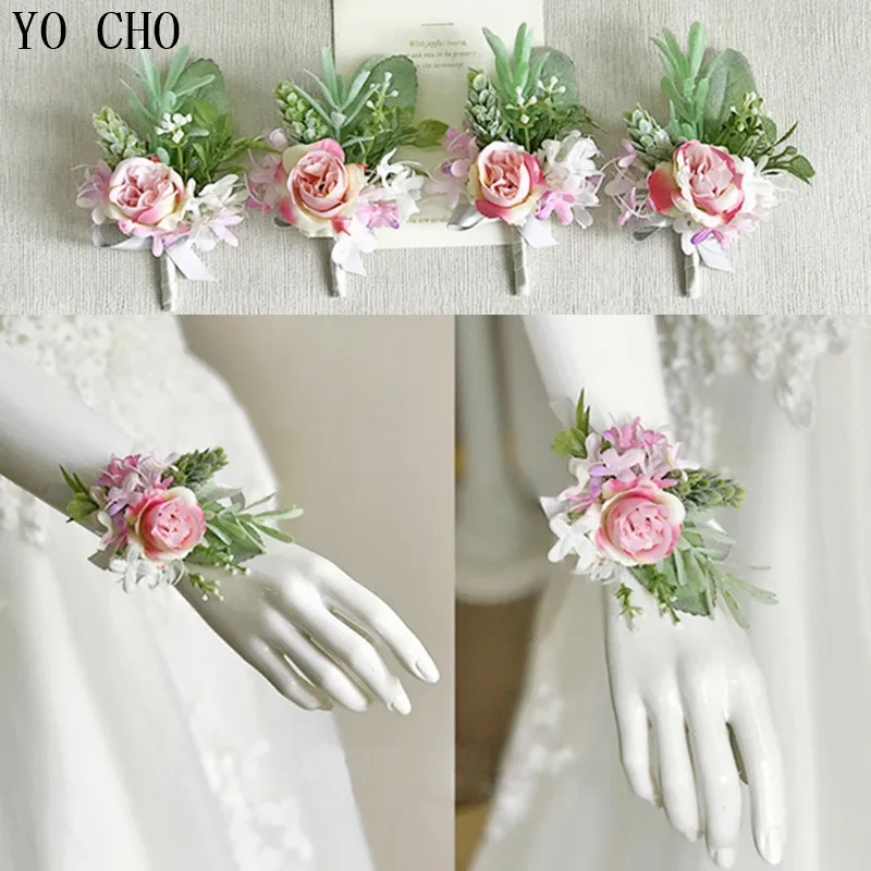 White Pink Women Brooch Wedding Bracelet Bridesmaid Corsage Groom Boutonniere Buttonhole Planner Marriage Flower | Дом и сад