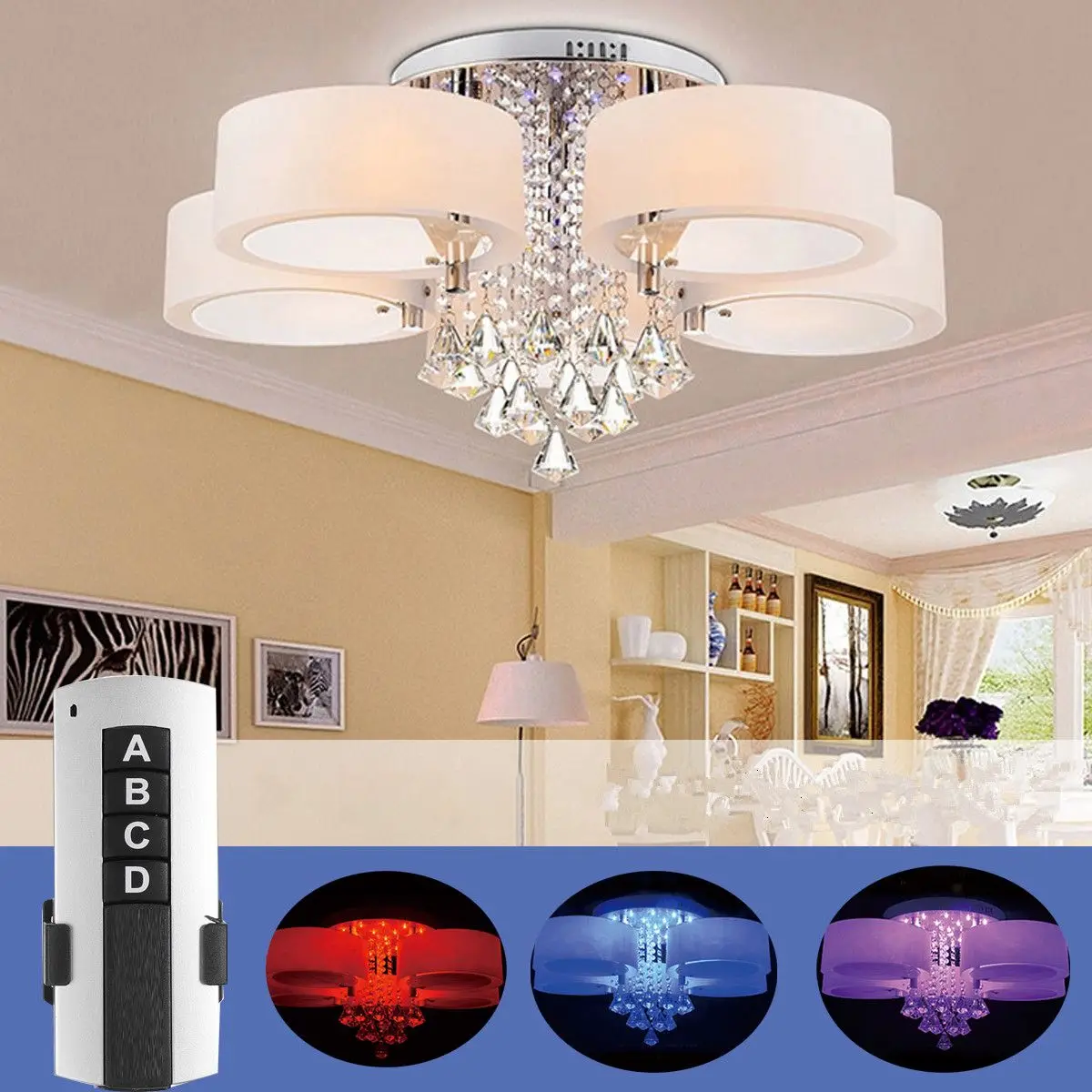 

Modern Acrylic Crystal LED Ceiling Light Remote Control Ceiling Lamp Living Room Bedroom Decor Indoor Lighting 3-Head / 5-Head