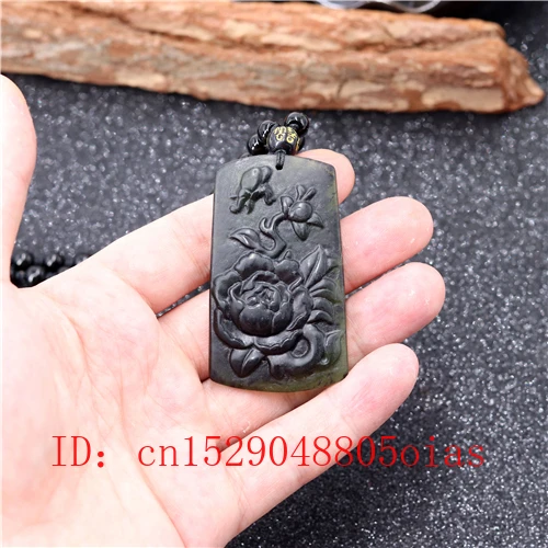 Китайский натуральный черный зеленый нефрит бабочка любовь цветок ожерельлье из