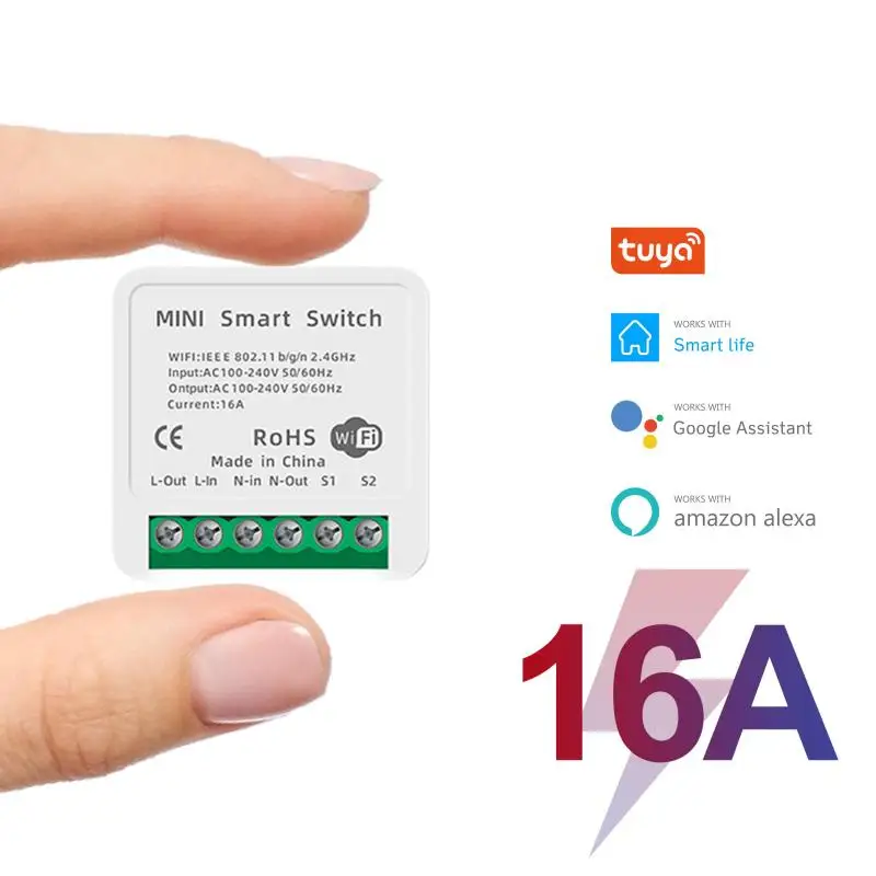 

16A Tuya Wifi Mini DIY Smart Switch Led Light Smart Life APP Push Module Voice Control Relay Timer Work With Google Home Alexa