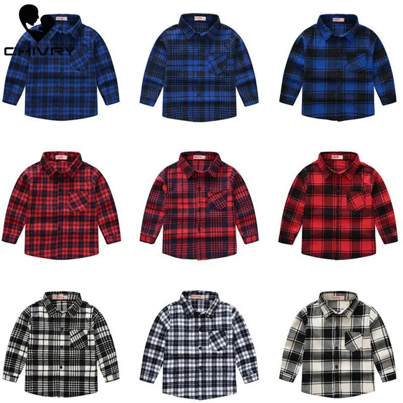 Рубашка с длинным рукавом для мальчиков и девочек Классическая клетчатая блузка
