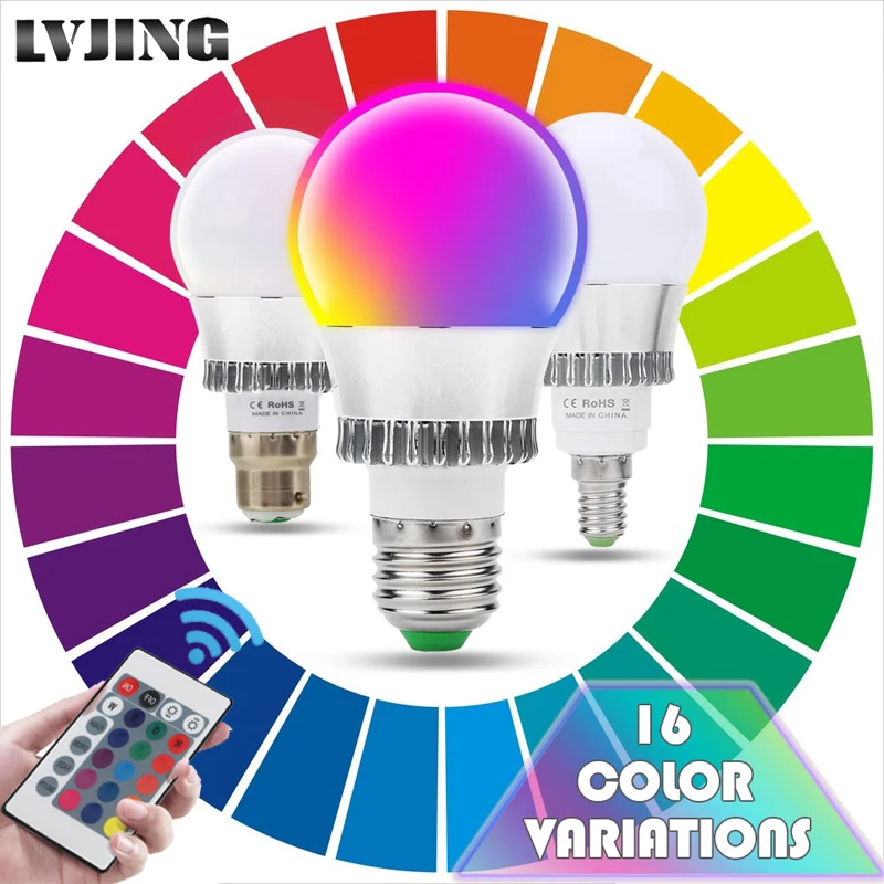 Сменный RGB-прожектор 5 Вт 10 волшебная светодиодная лампочка 16 цветов E27 E14 E22 с