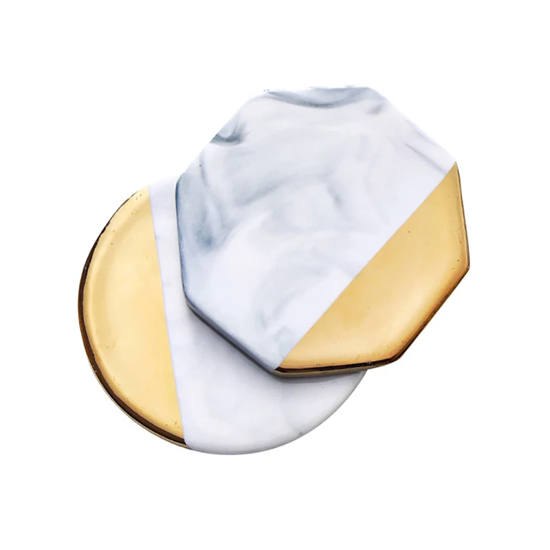 

New Japanese Tea Tray Ceramics Mats Edge Gold Plated Coasters Handmade Marble Heat Insulation Coasters Kitchen Table Decorations