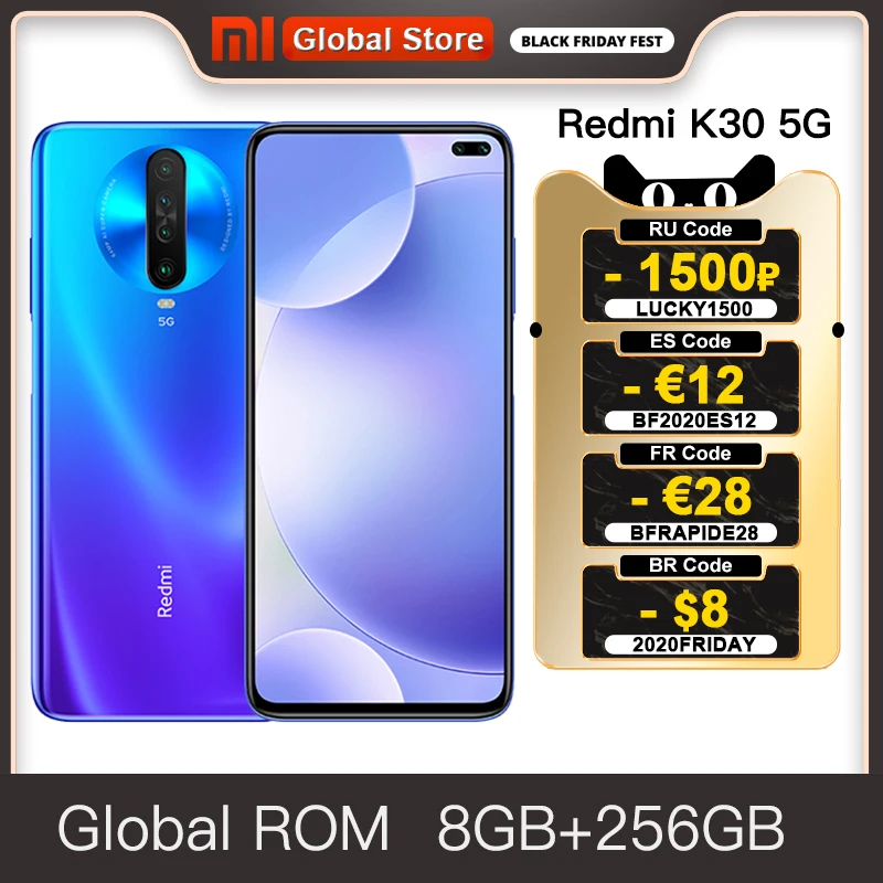 Глобальная прошивка оригинальный Xiaomi Redmi K30 5G 8 Гб 256 Snapdragon 76 смартфон на базе