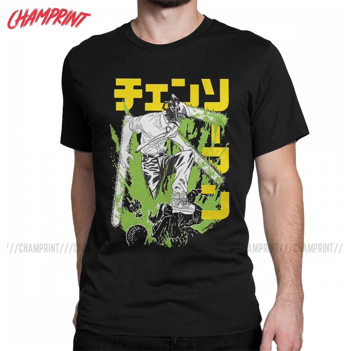 Футболка мужская с Бензопилой и воином денджи крутая тенниска из 100% хлопка топ