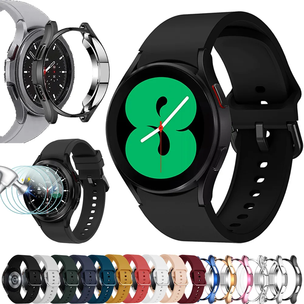 

For Samsung galaxy watch 4 40mm 44mm Classic 46mm 42mm Original Strap Silicone Band Protective Case Cover Screen Protector Film