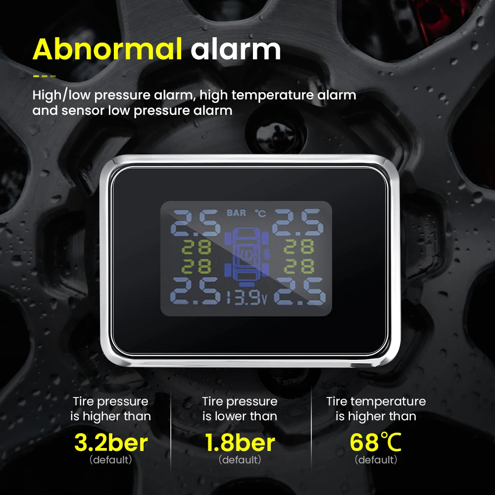 Беспроводной автомобильный датчик давления в шинах TPMS с ЖК-дисплеем USB-Зарядка
