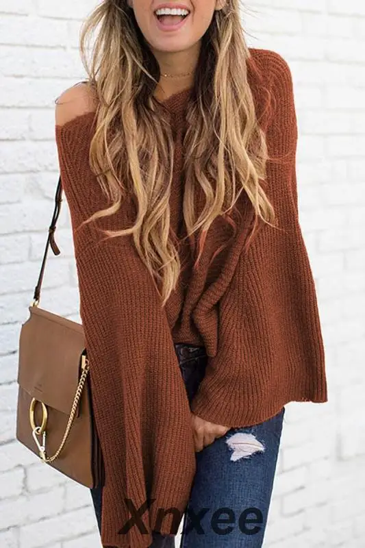 Женский трикотажный свитер с длинным рукавом расклешенным | Женская одежда