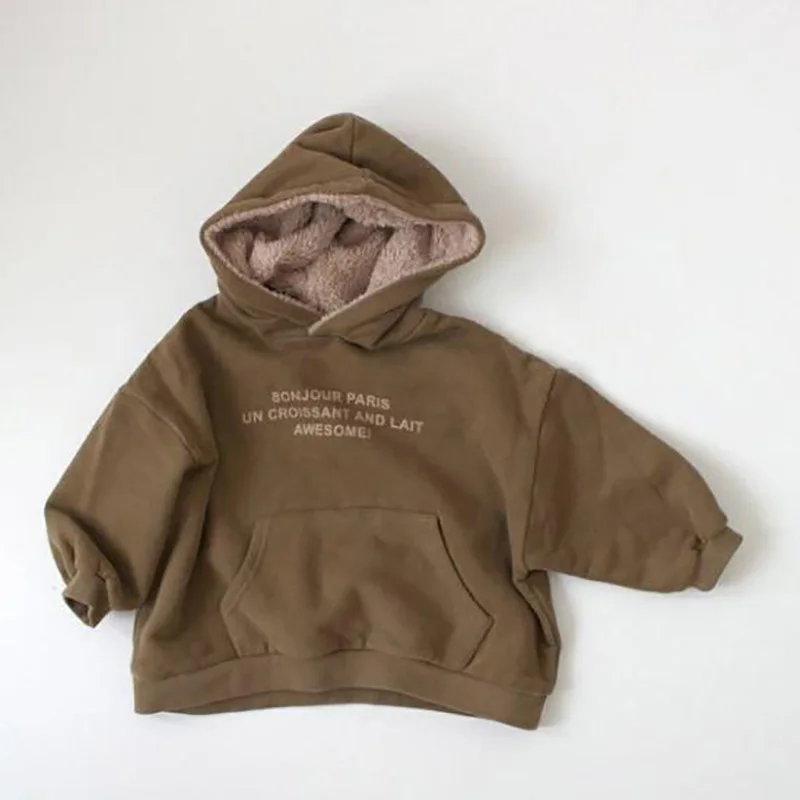 

Winter Children's Clothes New Kids Boys Fleece Pullover Cotton Sweater Girl Casual Letters Hooded Top