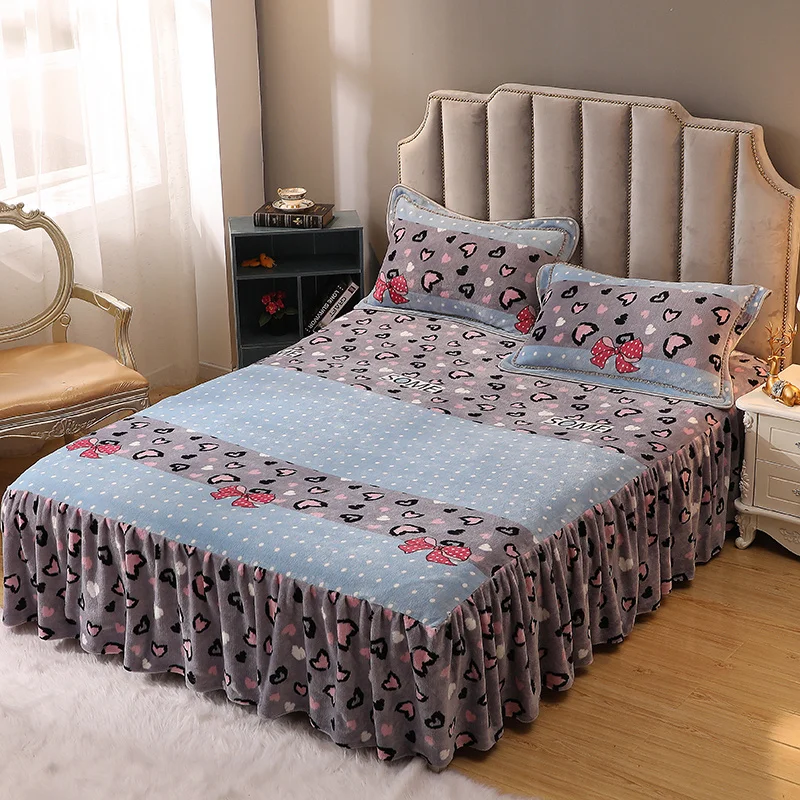 Роскошный мягкий теплый флисовый комплект для кровати с эластичными оборками и