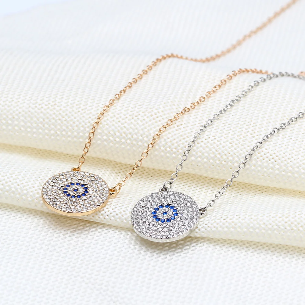Lucky Eye Crystal Evil Necklace Turkish Round Pendant Blue Popular Chain For Women Jewelry EY164 | Украшения и аксессуары