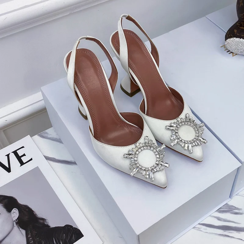 Женские босоножки с острым носком туфли-лодочки на высоком каблуке со стразами и