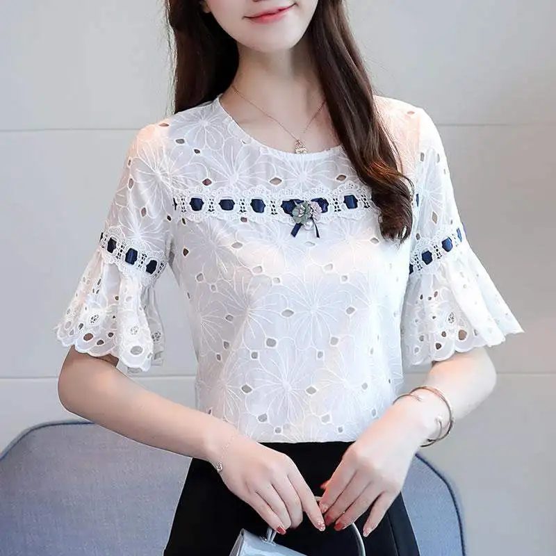 женские кружевные цветочные Женские летние 2019 Осенние новые модные хлопковые
