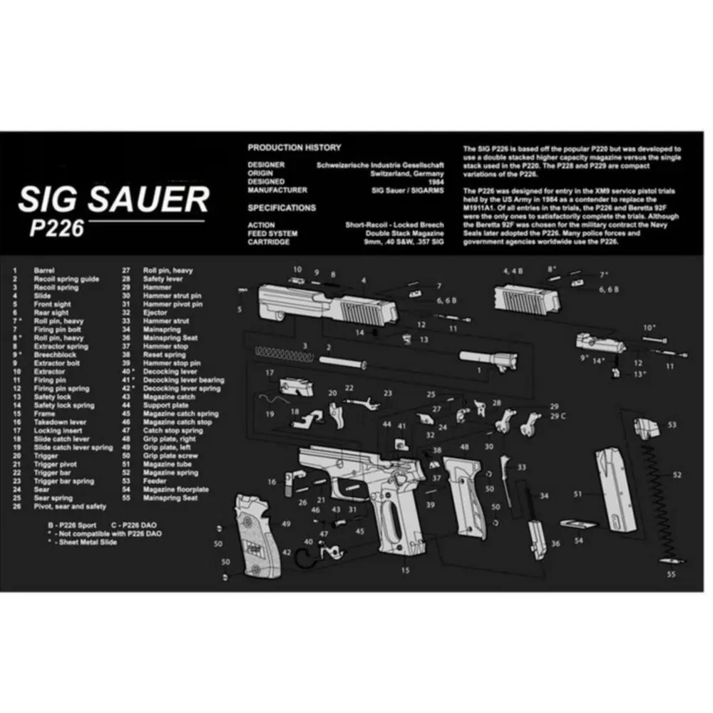 Резиновый коврик для чистки Sig Sauer P226 водонепроницаемый нескользящий 17x11 дюймов с