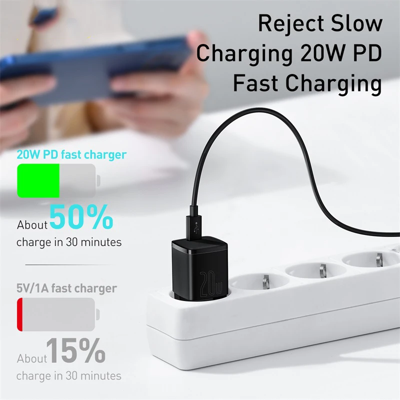 Baseus-cargador USB tipo C port&aacute;til, dispositivo de carga r&aacute;pida, compatible con iPhone 12 Pro Max 11 Mini 8 Plus, 20W-4
