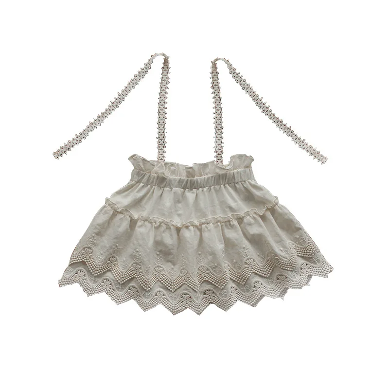 

Summer Girl Skirt 2021 New Sweet Toddler Girl Lace Embroidered Cotton Strap Skirt 24M-8T